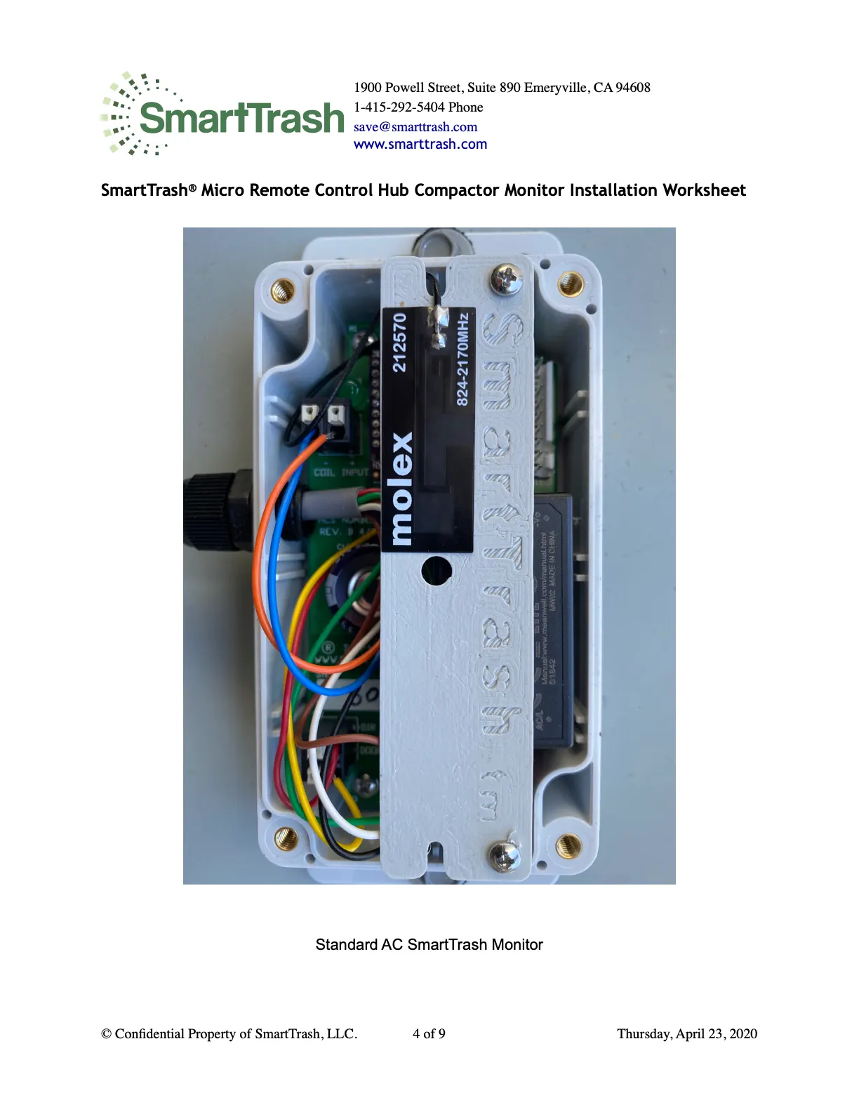 Standard AC SmartTrash Monitor wiring photo